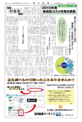 【週刊粧業】総合企画センター大阪、2015年度敏感肌コスメ市場を調査